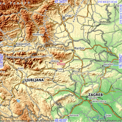 Topographic map of Zreče