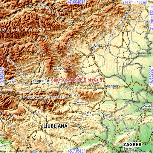 Topographic map of Sankt Oswald ob Eibiswald