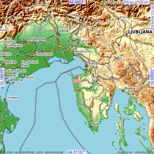 Topographic map of Lucija