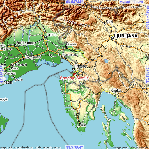 Topographic map of Spodnje Škofije