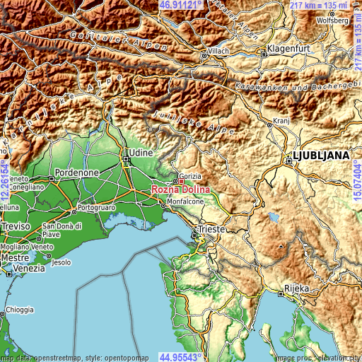 Topographic map of Rožna Dolina