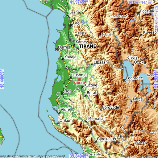 Topographic map of Fierzë