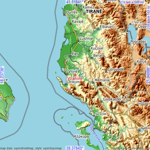 Topographic map of Vllahinë