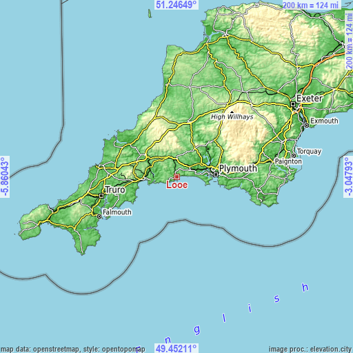 Topographic map of Looe