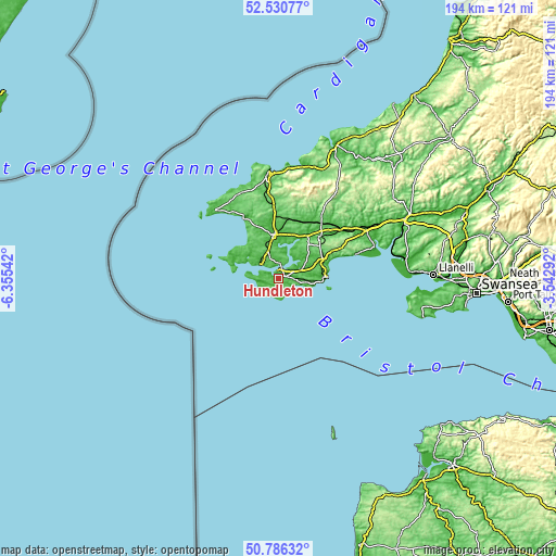 Topographic map of Hundleton