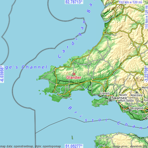 Topographic map of Glandwr