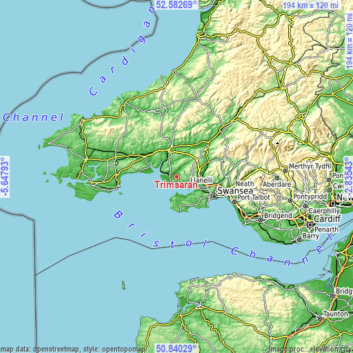 Topographic map of Trimsaran