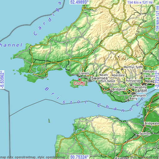 Topographic map of Crofty