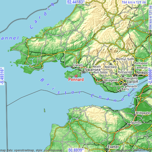 Topographic map of Pennard