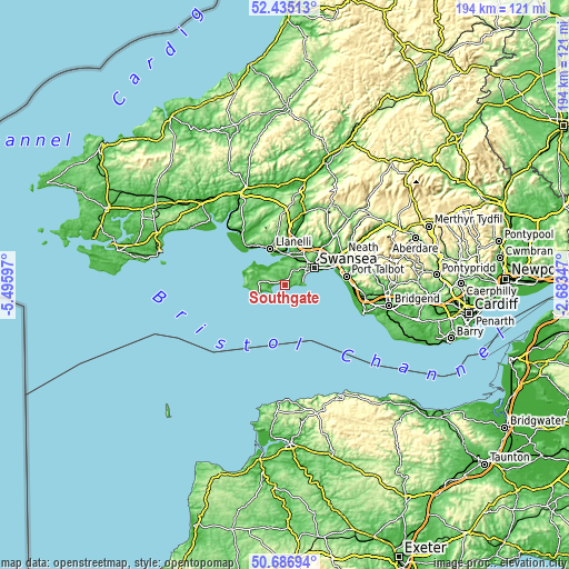 Topographic map of Southgate