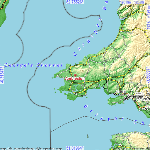 Topographic map of Ambleston