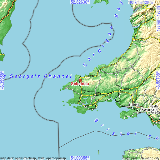 Topographic map of Scleddau