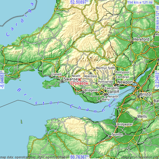 Topographic map of Croeserw