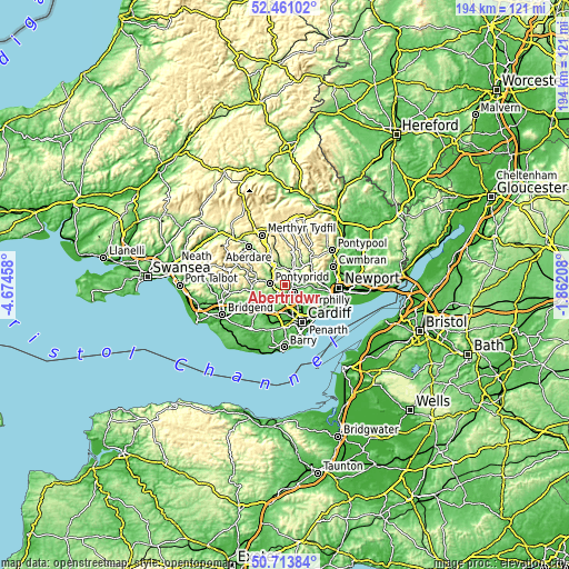 Topographic map of Abertridwr
