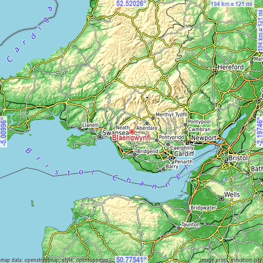 Topographic map of Blaengwynfi