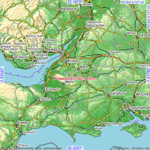 Topographic map of Peasedown Saint John