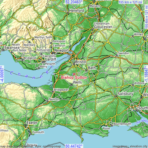 Topographic map of Bishop Sutton