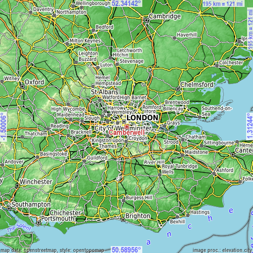 Topographic map of Camberwell