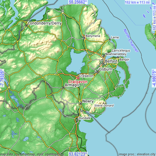 Topographic map of Craigavon