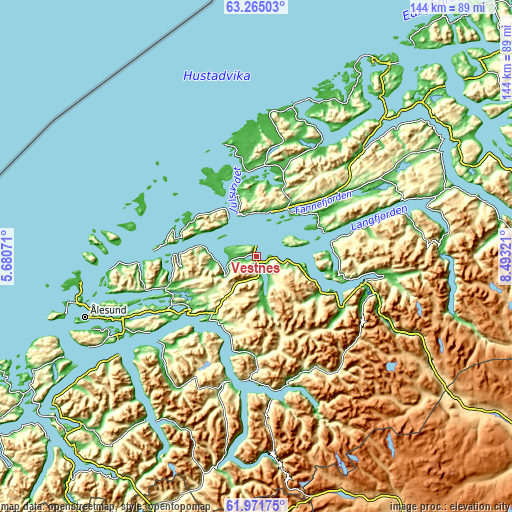 Topographic map of Vestnes