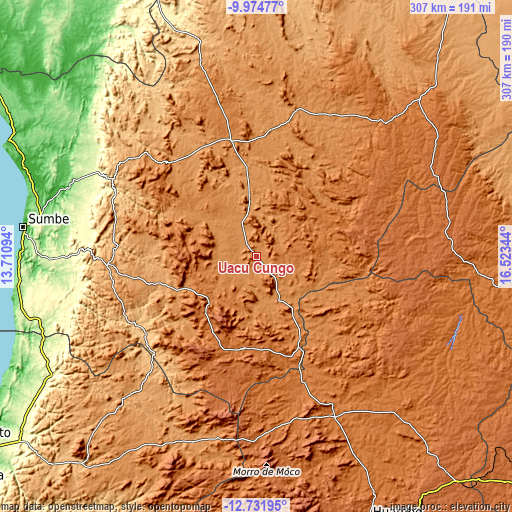 Topographic map of Uacu Cungo