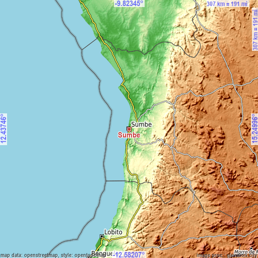 Topographic map of Sumbe
