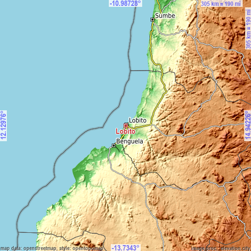 Topographic map of Lobito