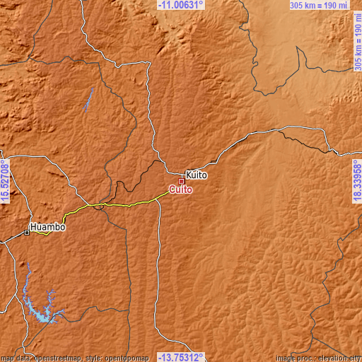 Topographic map of Cuito