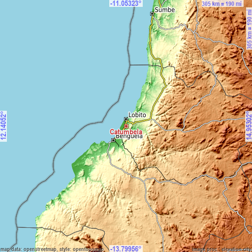 Topographic map of Catumbela