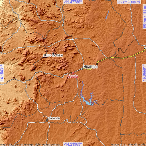 Topographic map of Caála