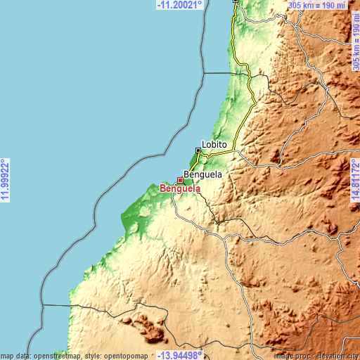 Topographic map of Benguela