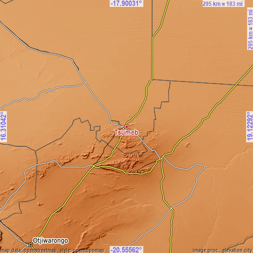 Topographic map of Tsumeb