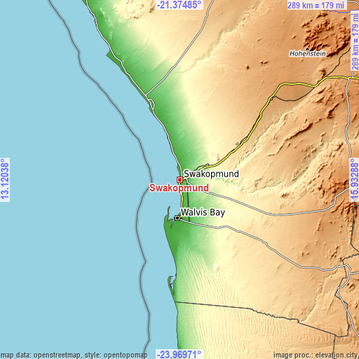 Topographic map of Swakopmund