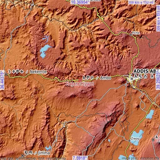 Topographic map of Hāgere Hiywet