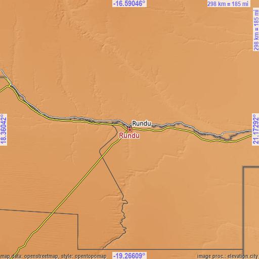Topographic map of Rundu