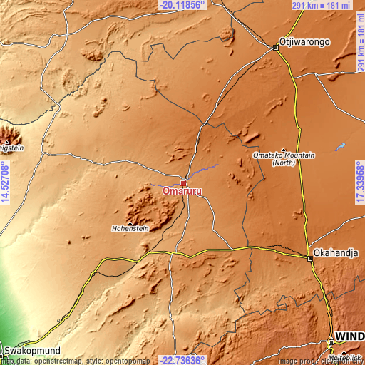 Topographic map of Omaruru