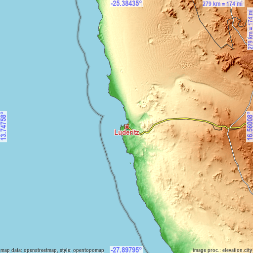 Topographic map of Lüderitz