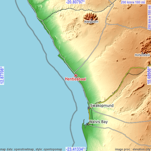 Topographic map of Hentiesbaai