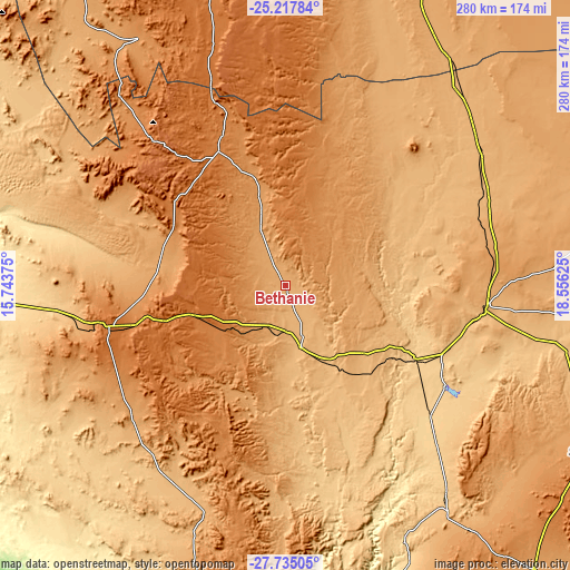 Topographic map of Bethanie