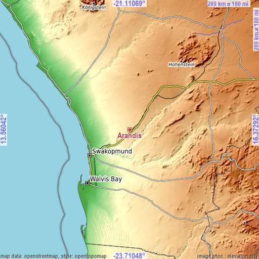 Topographic map of Arandis