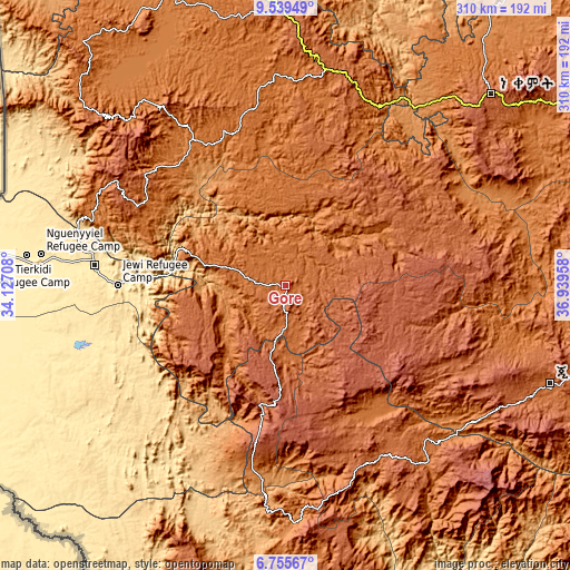 Topographic map of Gorē