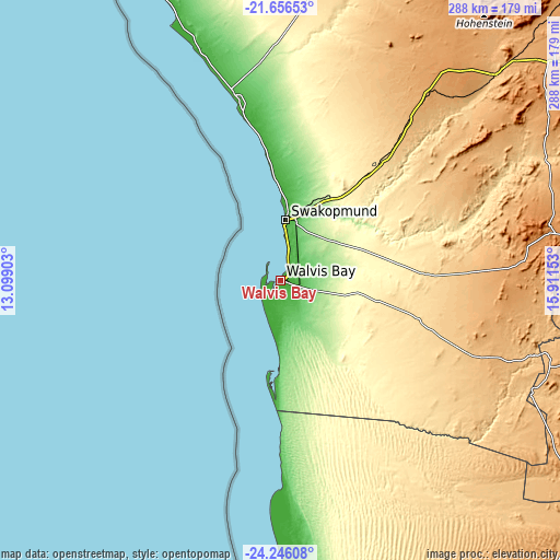 Topographic map of Walvis Bay