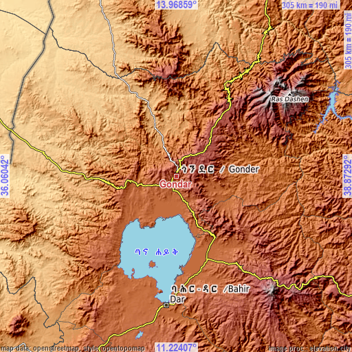 Topographic map of Gondar