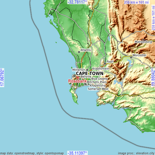 Topographic map of Rosebank