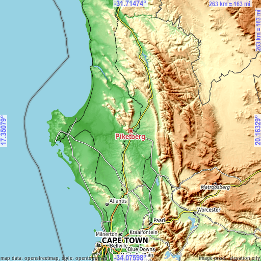 Topographic map of Piketberg