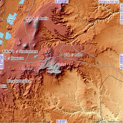 Topographic map of Goba
