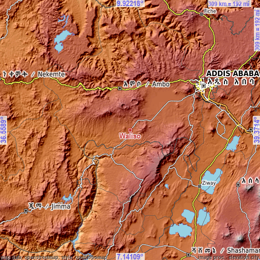 Topographic map of Waliso