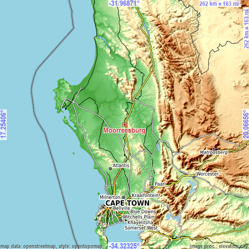 Topographic map of Moorreesburg