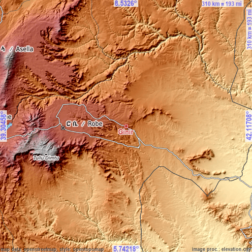 Topographic map of Ginir
