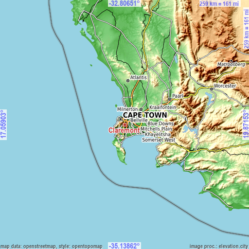 Topographic map of Claremont